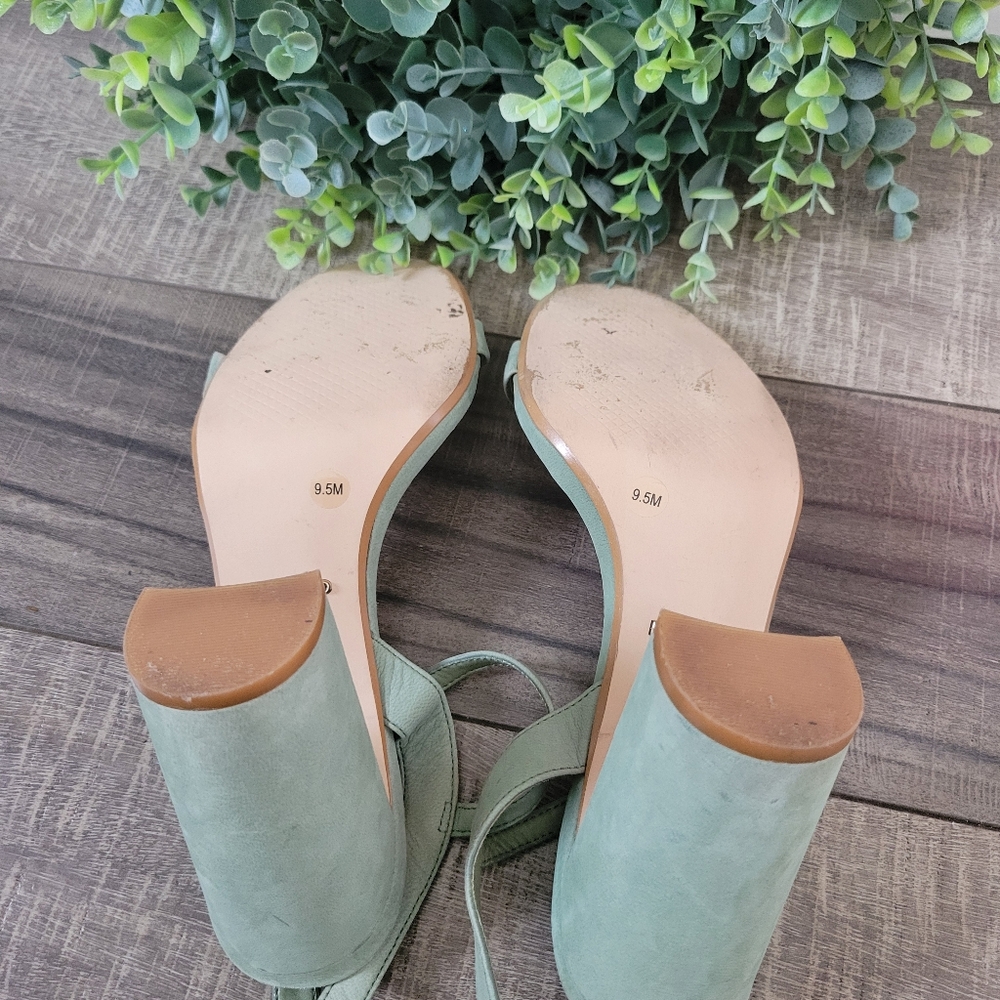 Gianni Bini McKaria Nubuck Leather Sage Green Block Heels Womens Size 9.5 - Picture 7 of 8